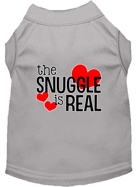 The Snuggle is Real Screen Print Dog Shirt Grey Lg